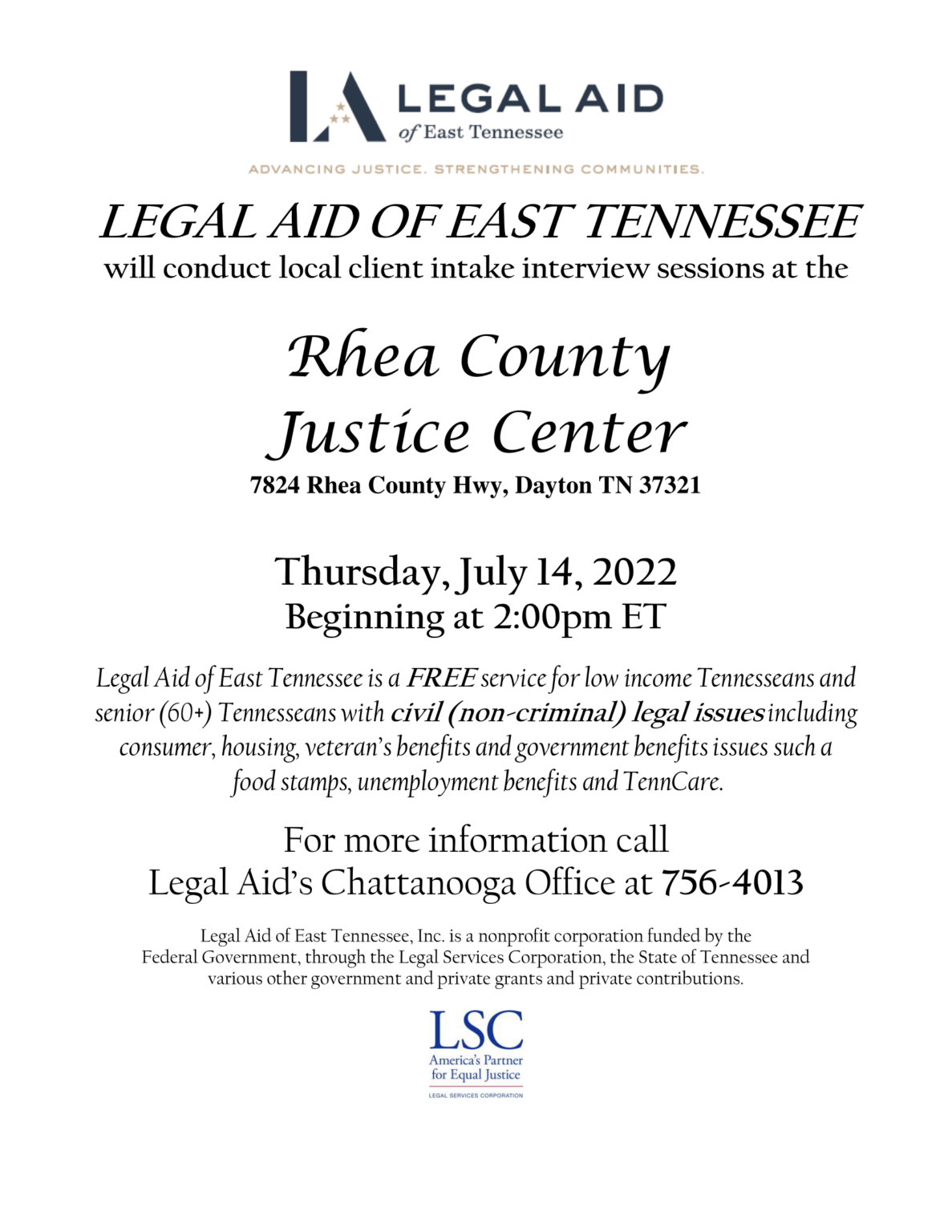 RHEA COUNTY INTAKE JUSTICE CENTER Legal Aid of East Tennessee